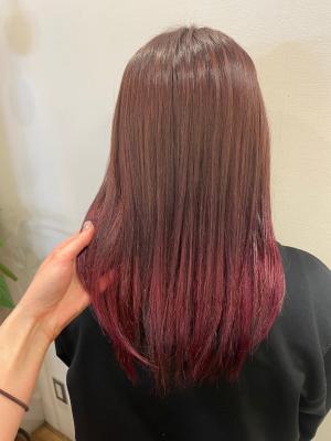 裾カラー　エンドカラー　レッドカラー　グラデーションカラー