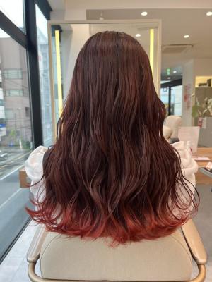 赤ピンク×裾カラー