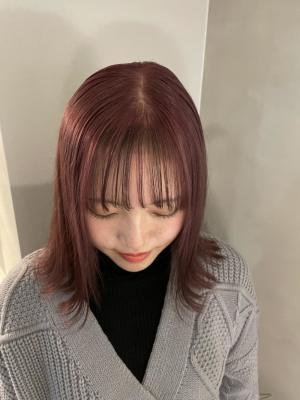フルバングレッドブラウン似合わせカットカルマパーマ