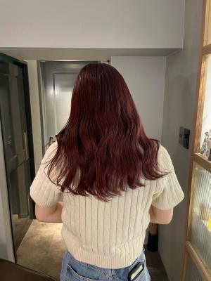 フルバングレッドブラウン似合わせカットカルマパーマ