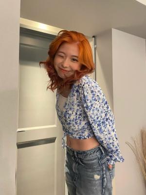 フルバングレッドブラウン似合わせカットカルマパーマ