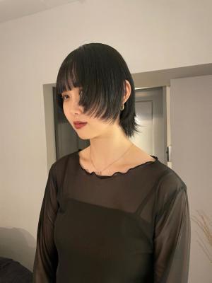 フルバングレッドブラウン似合わせカットカルマパーマ