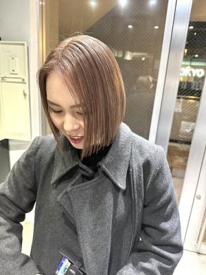 切りっぱなしボブ エアリーロング 美髪 ピンクブラウン