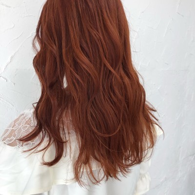 チェリーピンク暖色系カラー透明感カラー韓国くびれヘア