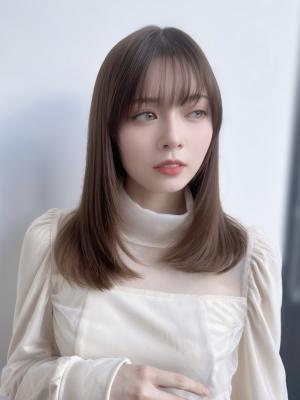 韓国ヘア似合わせレイヤーカット前髪顔周りカット大人美人のイメージ画像