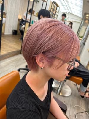 髪質改善トリートメント暖色ピンクベージュ丸みショートボブ渋谷