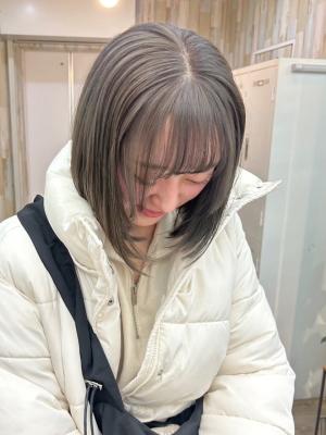 丸型卵形韓国顔まわり美髪ミルクティーグレーベージュ渋谷のイメージ画像