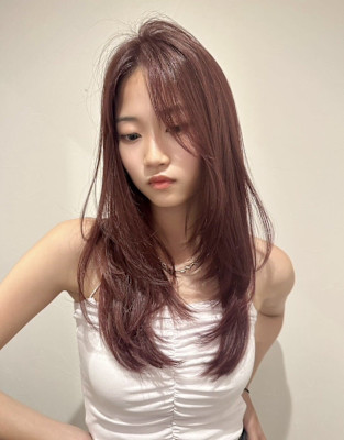 ウルフカットロングウルフレイヤーカット韓国風ヘア黒髪