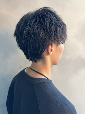 メンズショート　ツイストスパイラルパーマ　マッシュ　アッシュ