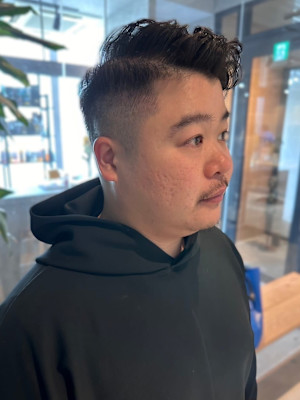 アップバング　ツイストスパイラルパーマ　黒髪　ツーブロック