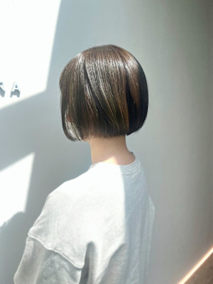 黒髪/グレーベージュ/レイヤーロング/前髪パーマ/仙台