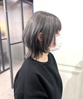 黒髪/グレーベージュ/レイヤーロング/前髪パーマ/仙台