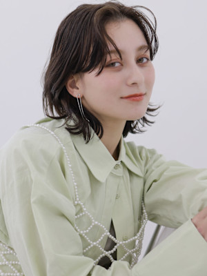 【tetote三宮】アッシュブラック/くびれセミディ/前髪パ