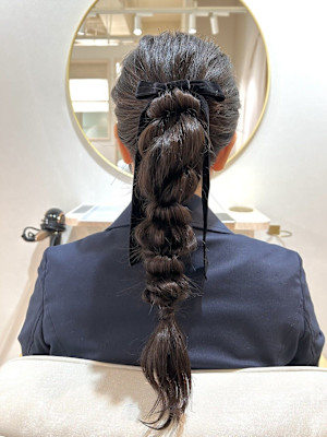  ROYロング編みおろしポニーテール・パーティー用ヘアセット