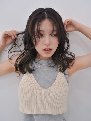 【tetote/Arisa】アッシュブラック/センターパート