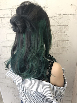 グリーンインナーカラーハーフアップ成増地下鉄成増大山