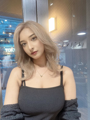 切りっぱなしボブ エアリーロング 美髪 ピンクブラウン