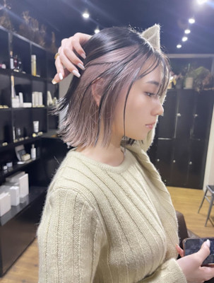 切りっぱなしボブ エアリーロング 美髪 ピンクブラウン