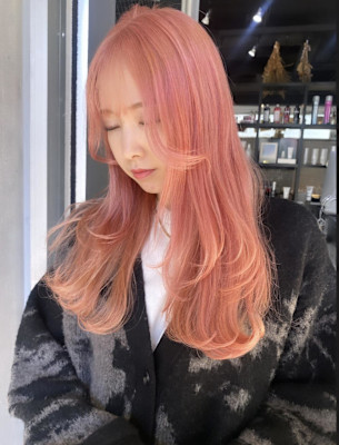 切りっぱなしボブ エアリーロング 美髪 ピンクブラウン