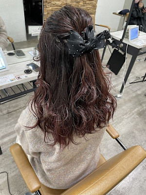 ハーフアップピンクカラー成増地下鉄成増大山