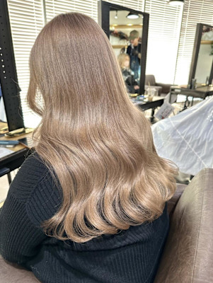 切りっぱなしボブ エアリーロング 美髪 ピンクブラウン