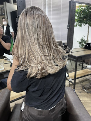 ハイライト　バレイヤージュ　デザインカラー アッシュベージュ