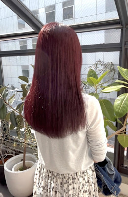 黒髪/グレーベージュ/レイヤーロング/前髪パーマ/仙台