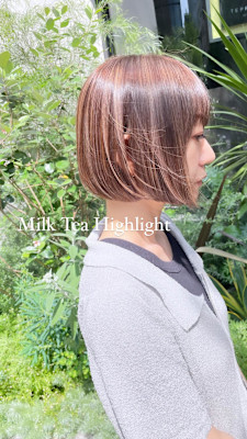 ボブのコントラストミルクティーハイライト