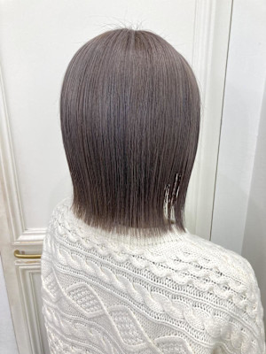 黒髪/グレーベージュ/レイヤーロング/前髪パーマ