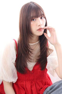 20代30代40代 うるつやロングレイヤーぱっつん前髪