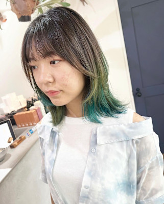 ブリーチ裾カラーダブルカラーバイカラー顔まわりレイヤーカット