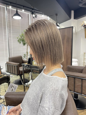 切りっぱなしボブ エアリーロング 美髪 ピンクブラウン