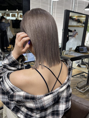 切りっぱなしボブ エアリーロング 美髪 ピンクブラウン