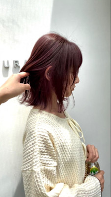 黒髪/グレーベージュ/レイヤーロング/前髪パーマ/仙台