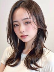 小顔外ハネミディアムアッシュ20代30代40代くびれミディ韓