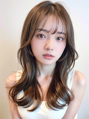 大人可愛い☆小顔オレンジベージュくびれセミディ