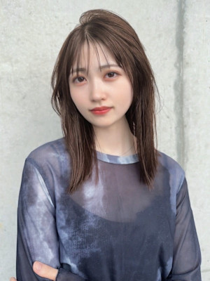 髪質改善カラー ラベンダーグレー ミディアムレイヤー 韓国