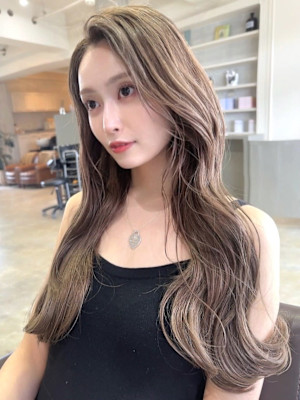 髪質改善カラー ヘーゼルベージュ かきあげヘア 韓国風巻き