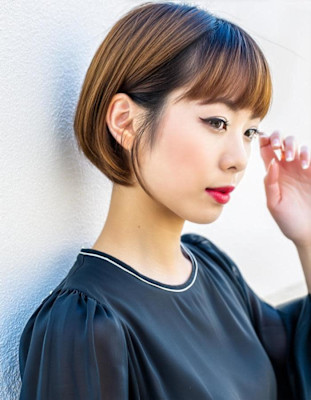 耳掛け丸みショートボブ20代30代40代