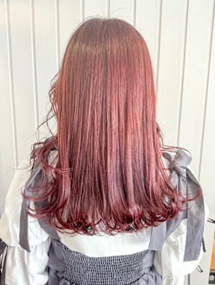 チェリーレッド　ロングレイヤー　ダブルカラー