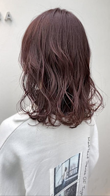 黒髪/グレーベージュ/レイヤーロング/前髪パーマ