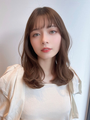 2wayバング韓国ヘア前髪シースルーミディアムくびれヘア顔周