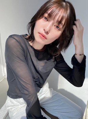 大人美人外ハネボブショコラアッシュ前髪小顔カットモテ髪