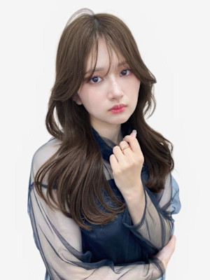 韓国風サイドバング艶感アッシュグレージュヨシンモリヘア