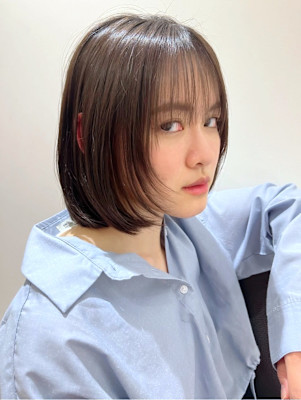 レイヤーボブ　フェイスレイヤー　透明感　ラテベージュ