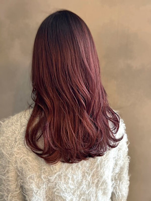 カシスピンクカラー　ロングヘア　艶カラー　20代30代