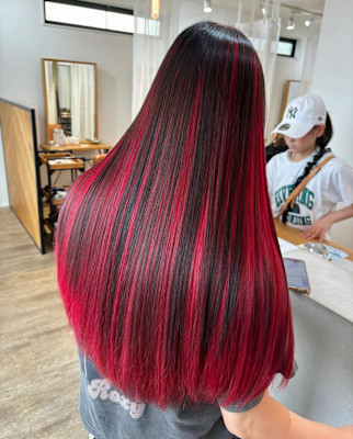 レッドブリーチダブルカラーバイカラー髪質改善トリートメント