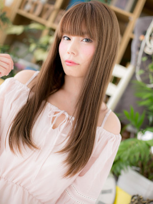 透け感☆大人かわいい小顔ミルキーベージュ　レイヤーロング