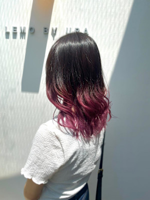 黒髪/グレーベージュ/レイヤーロング/前髪パーマ/仙台