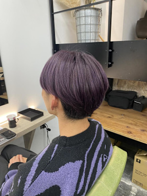 黒髪/グレーベージュ/レイヤーロング/前髪パーマ